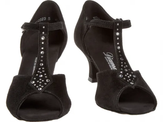 Diamant 010-064-101 Damen Tanzschuhe schwarz mit Strass Steinen und 5cm Absatz Inkl. Mc-Tanz Aufraubürste Restposten